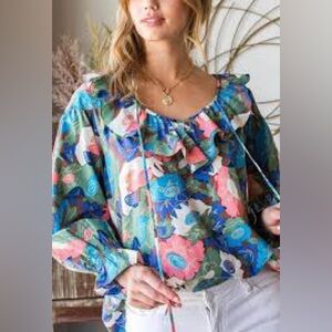 First Love | L Long Sleeve Floral Print Blouse With Ruffle details. Cottagecore